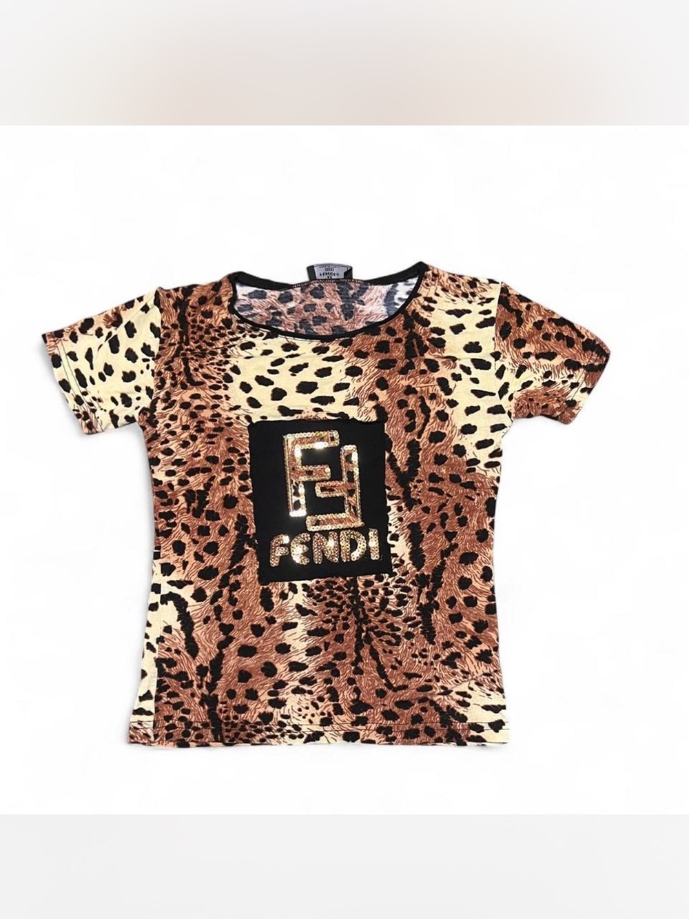 🐆 VINTAGE FENDI 365 Leopard Print Sequin FF Logo Top 🐆